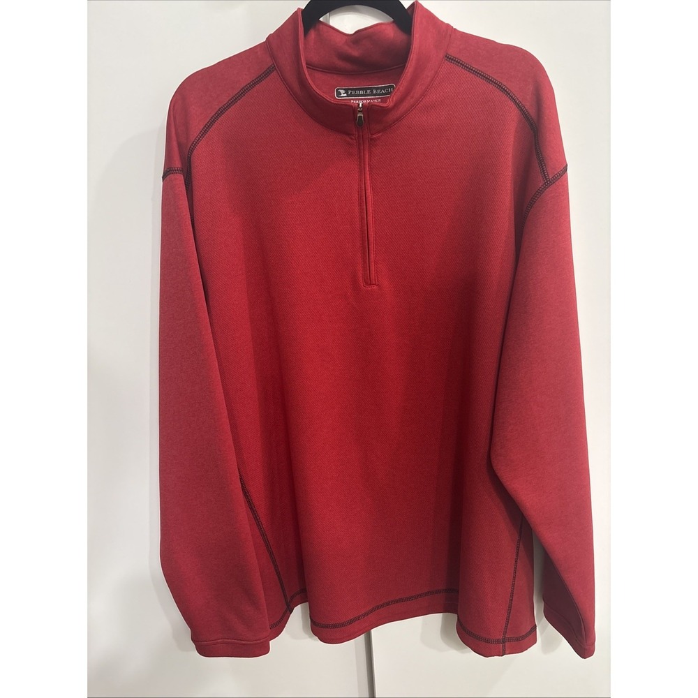 Pebble Beach Golf Sweater Men 2XL XXL Red Long Sleeve 1/4 Zip Pullover Polyester